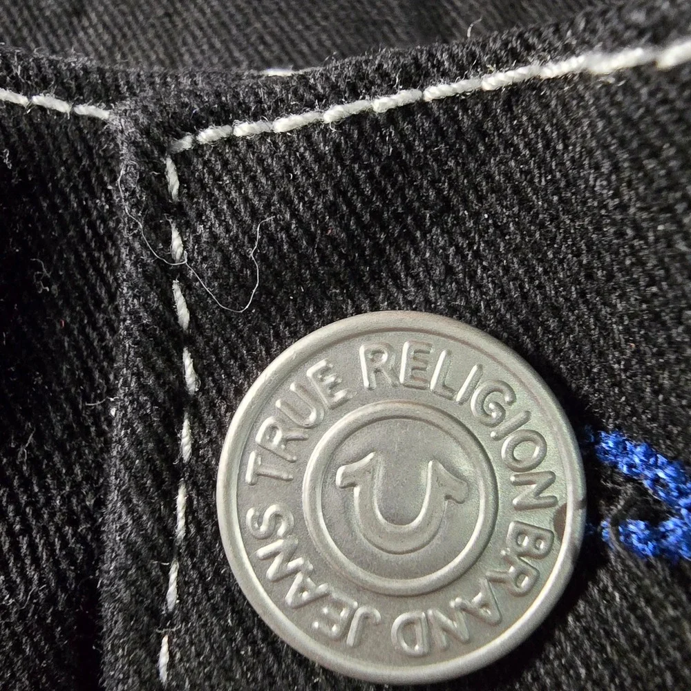 NWT True Religion Ricky Relaxed Straight Jeans Rinse Black Contrast Stitch 36